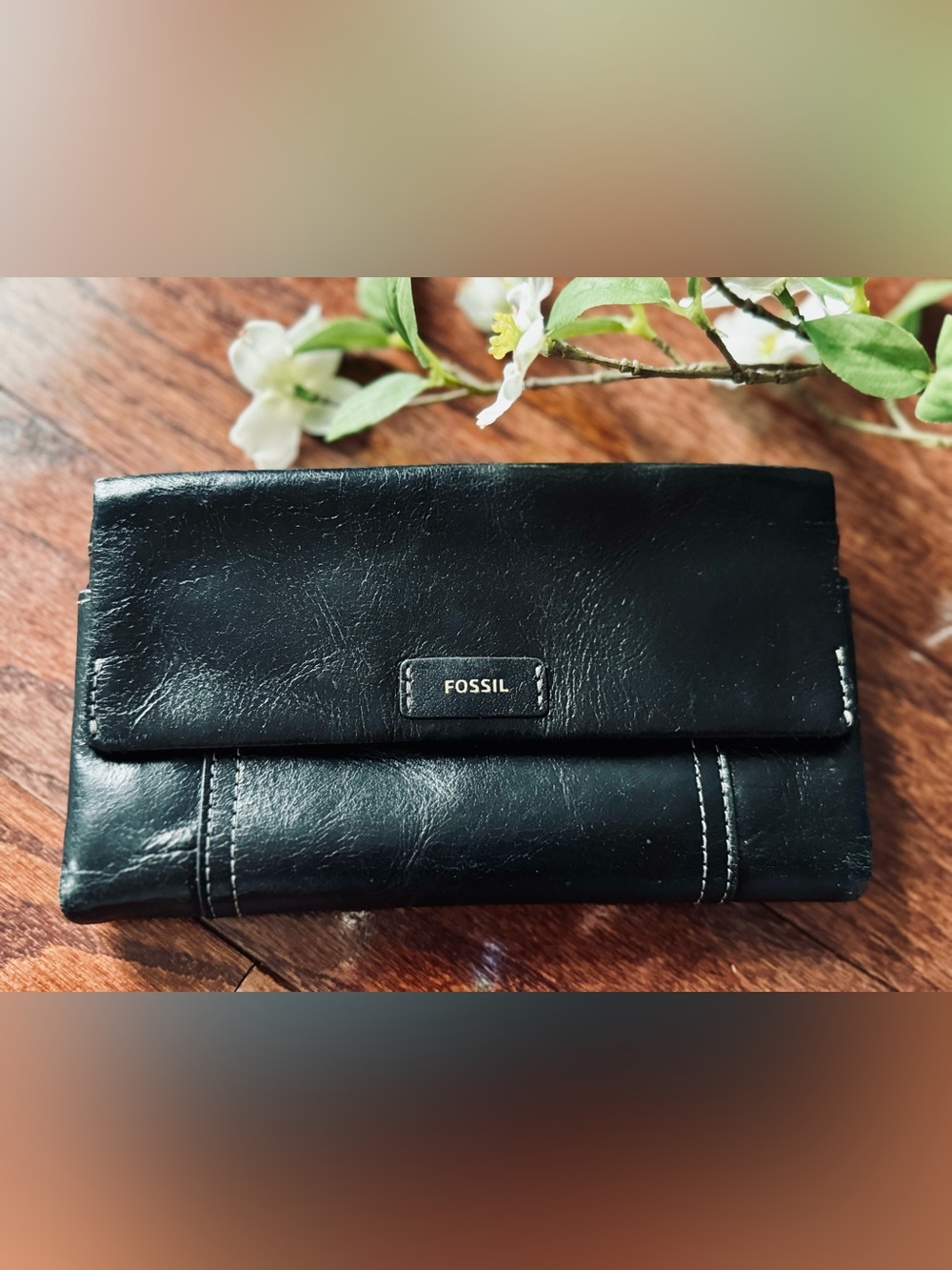 Fossil Black Soft Leather Ellis Bifold Clutch Organizer Double Sided Wallet New